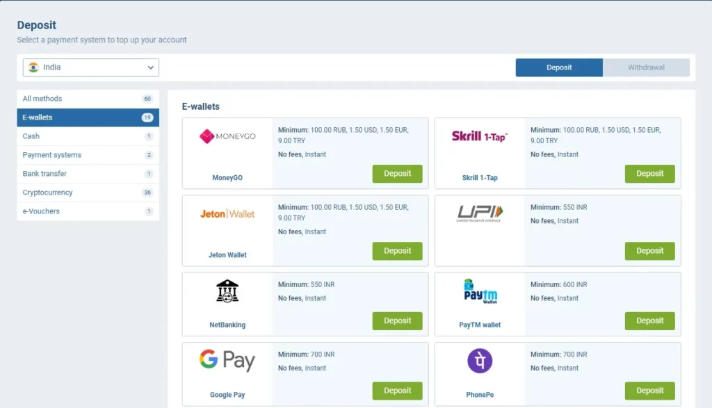 Metode pembayaran di 1xBet Kasino Online dan situs taruhan