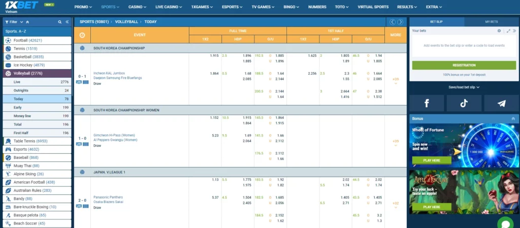 Opsi Taruhan Bola Voli di 1xBet Indonesia