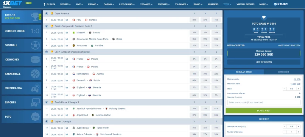 Permainan TOTO 1xBet di Indonesia